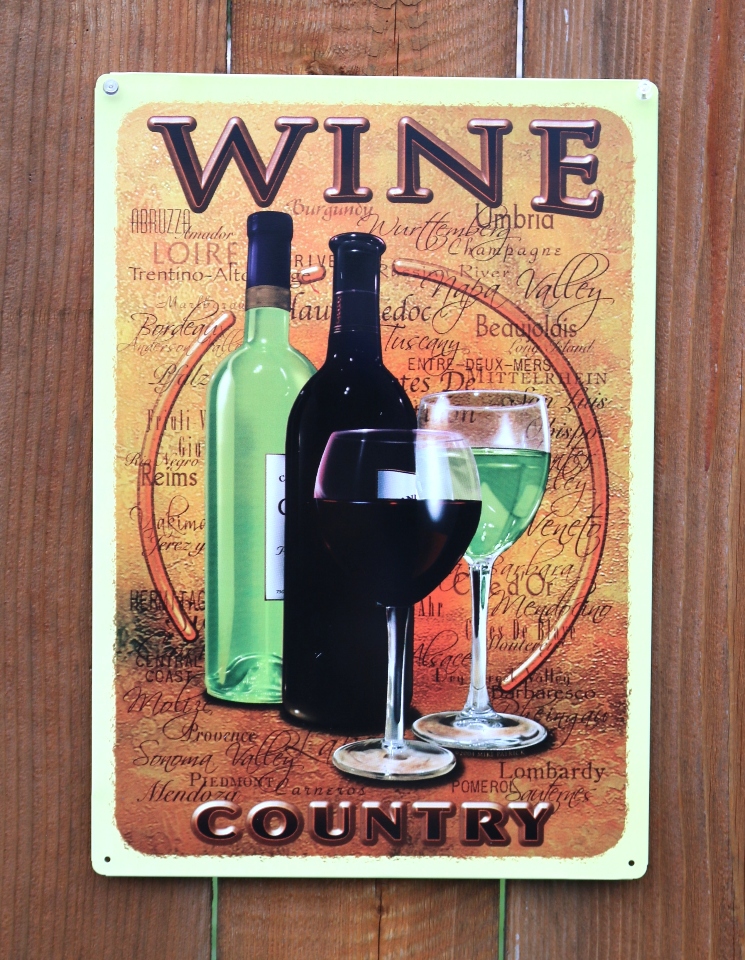 Wine Country Tin Metal Sign Chardonnay Merlot Kitchen Decor Wine Cellar