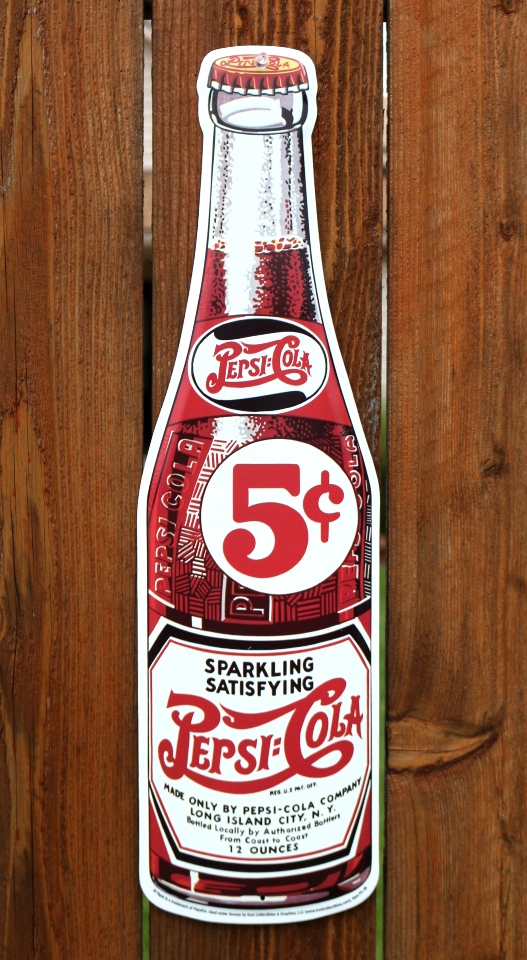 Large Pepsi Cola Glass Bottle Tin Metal Sign Vintage Style Soda Pop