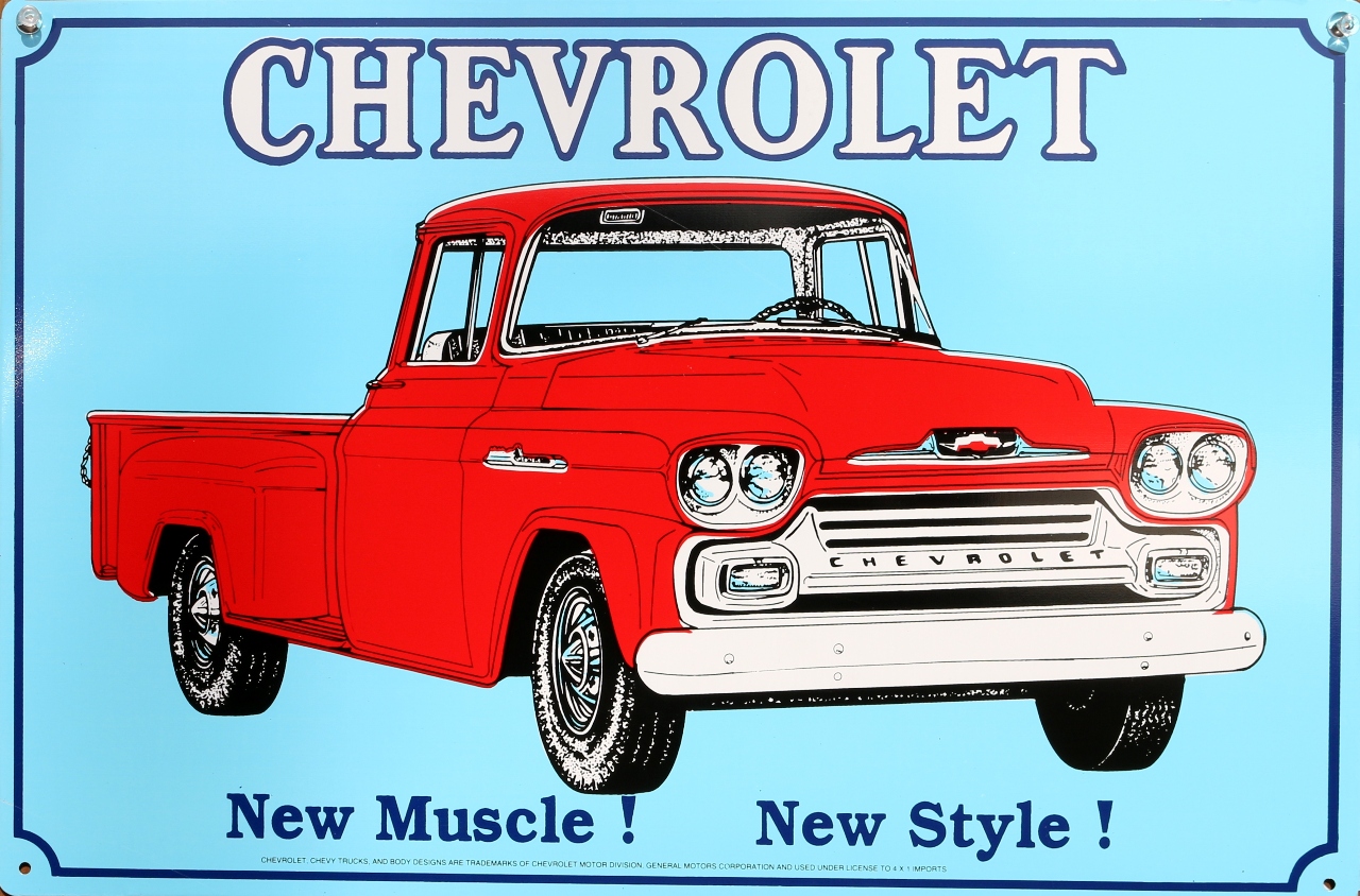 1958 C10 Chevrolet Pickup Truck Tin Metal Sign Chevy 350 V8 Red Flare