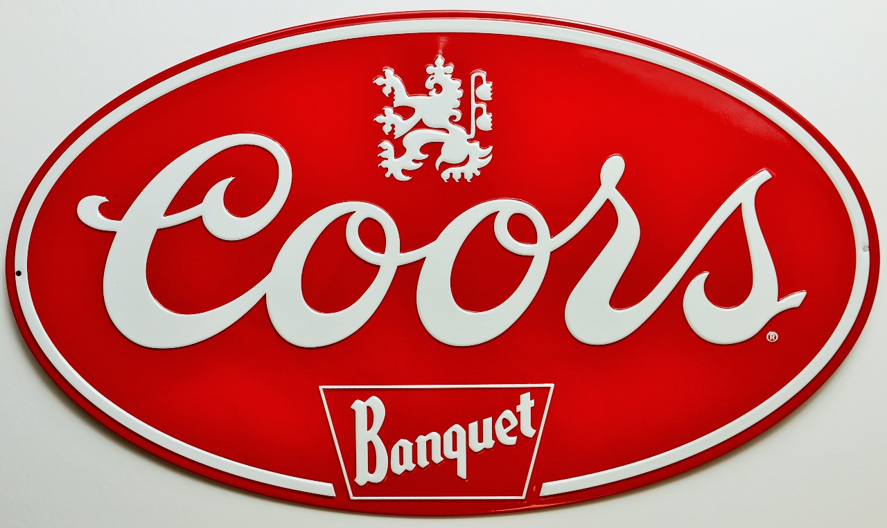 Coors Banquet Beer Premium Embossed Tin Sign Ande Rooney Lion Coat of