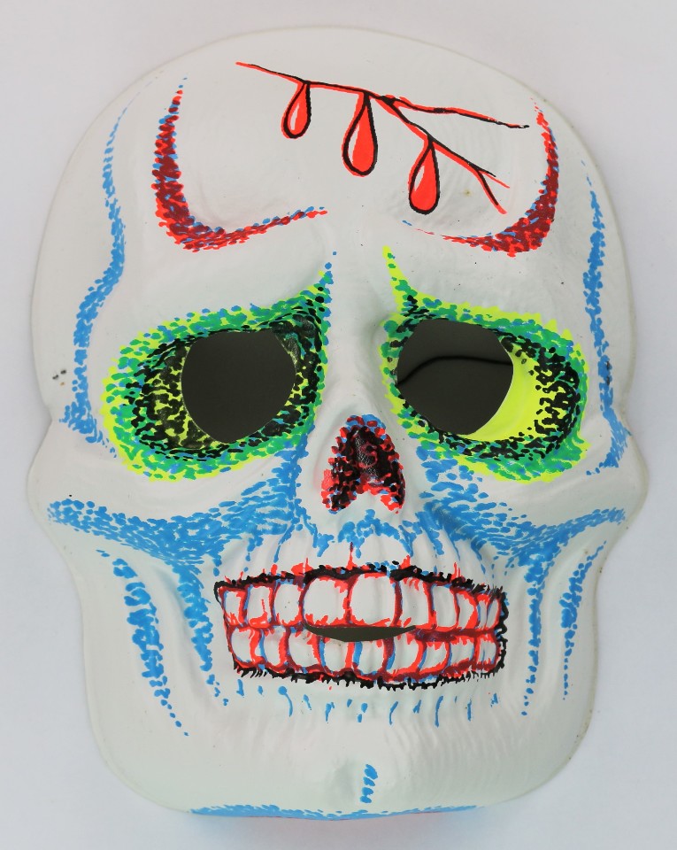 vintage sugar skull halloween mask zest 1960s 60s skeleton day of the dead black light