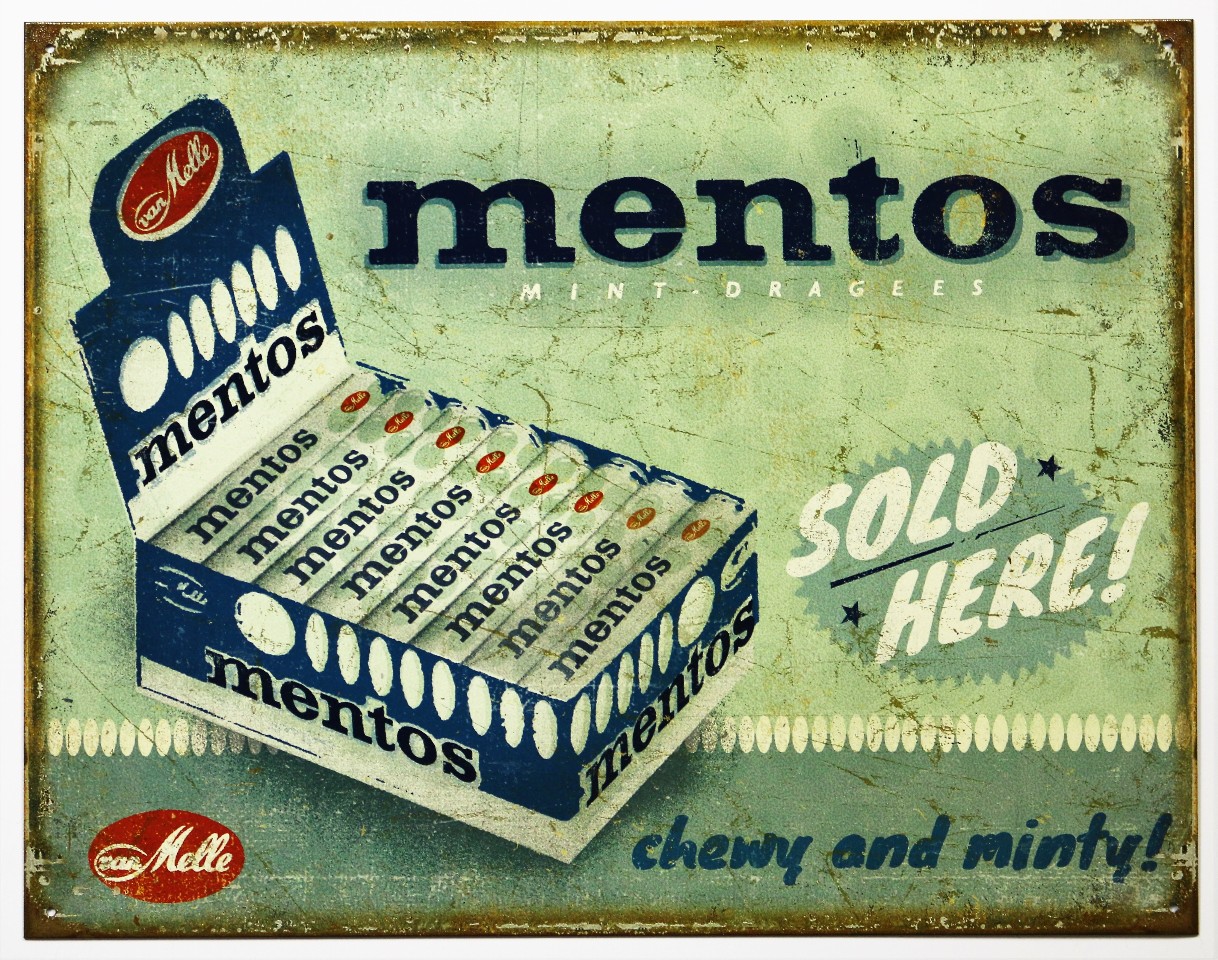Mentos Mint Candy Sold Here Tin Metal Sign Vintage Style AD Drug Store