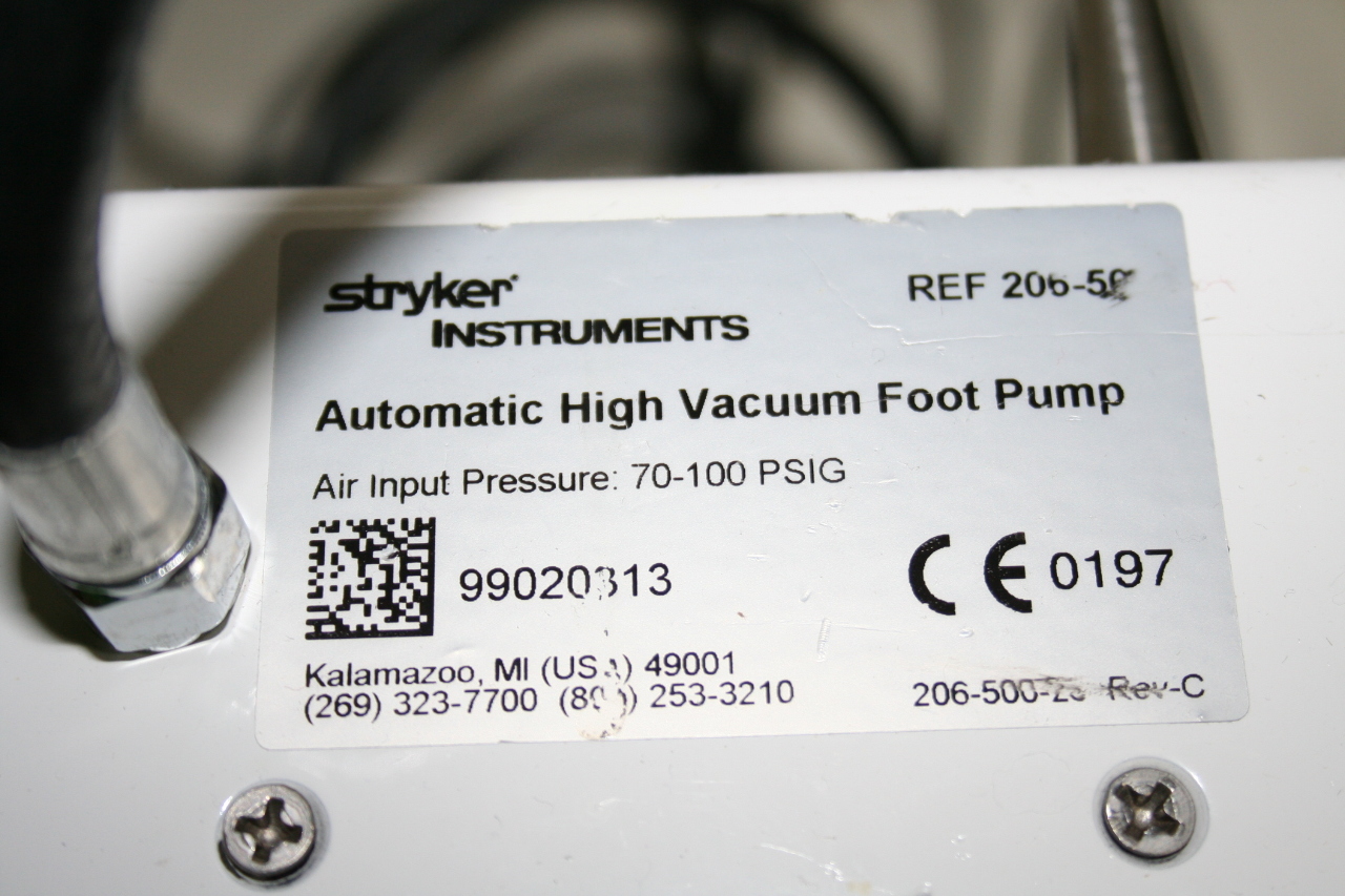 * STRYKER INSTRUMENTS 206500 AUTOMATIC HIGH VACUUM FOOT PUMP 2