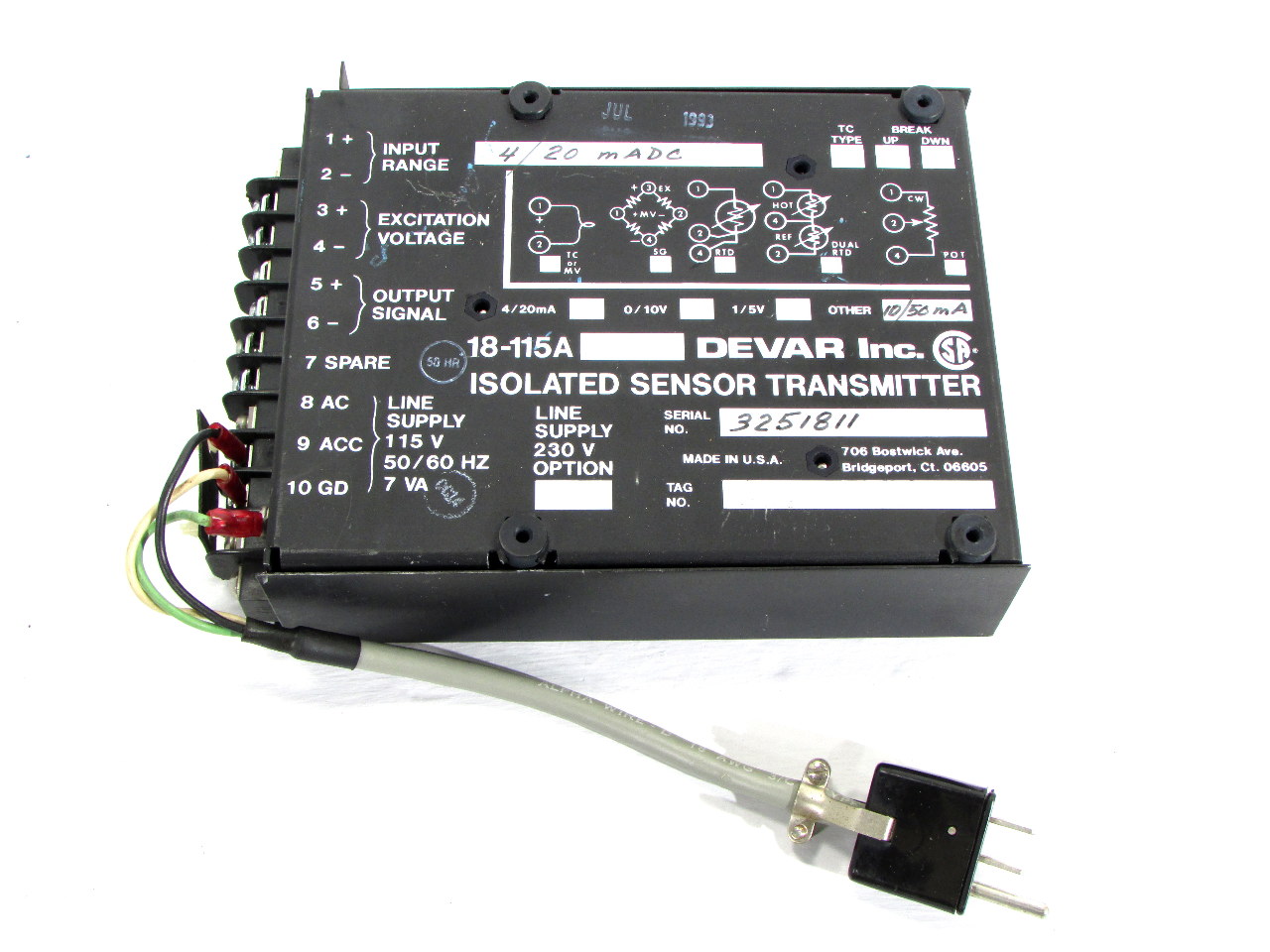 DEVAR 18115A ISOLATED SENSOR TRANSMITTER Premier Equipment Solutions