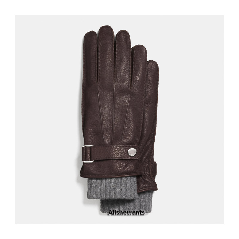NEW Genuine COACH Gloves for Men * Brown Embossed Leather 3 in 1 * MSRP