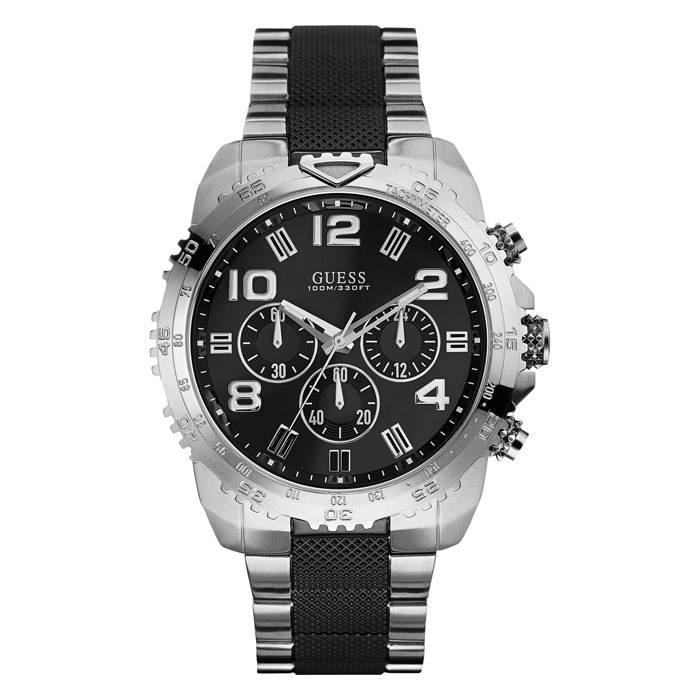 NEW GUESS WATCH for Men * Chronograph * Black/Silver Band * Tachymeter * U0598G3 eBay
