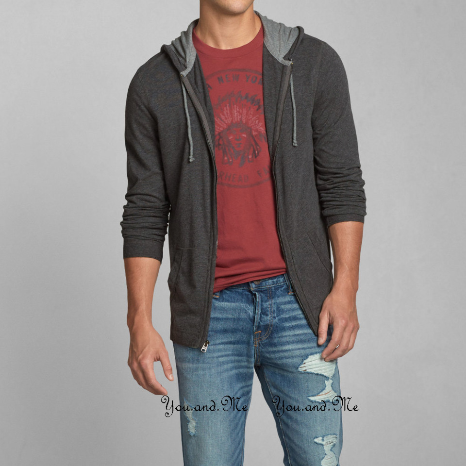 NEW ABERCROMBIE & FITCH MEN A&F Light Weight Zip Hoodie Tee Jacket Dark