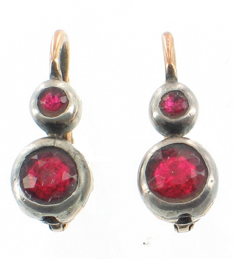 ANTIQUE VICTORIAN EARLY 1800's 18K GOLD RED PASTE EARRINGS LEVER BACK