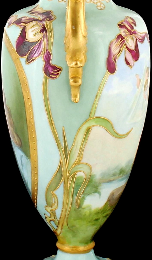 ANTIQUE CAC AMERICAN BELLEEK HAND PAINTED PORTRAIT ANGELS VASES URNS