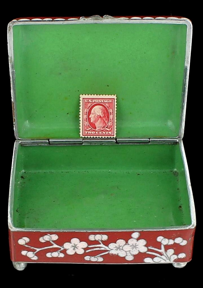 ANTIQUE CHINESE CLOISONNE JEWELRY TOBACCO BOX RED ENAMEL WHITE CHERRY