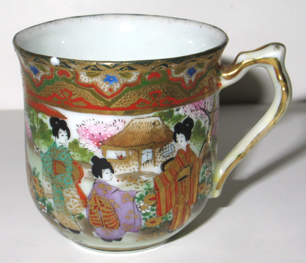 FINEST ANTIQUE JAPANESE KUTANI HP GEISHA DEMITASSE CUP SAUCER eBay
