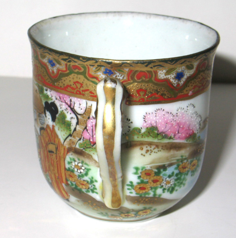 FINEST ANTIQUE JAPANESE KUTANI HP GEISHA DEMITASSE CUP SAUCER eBay