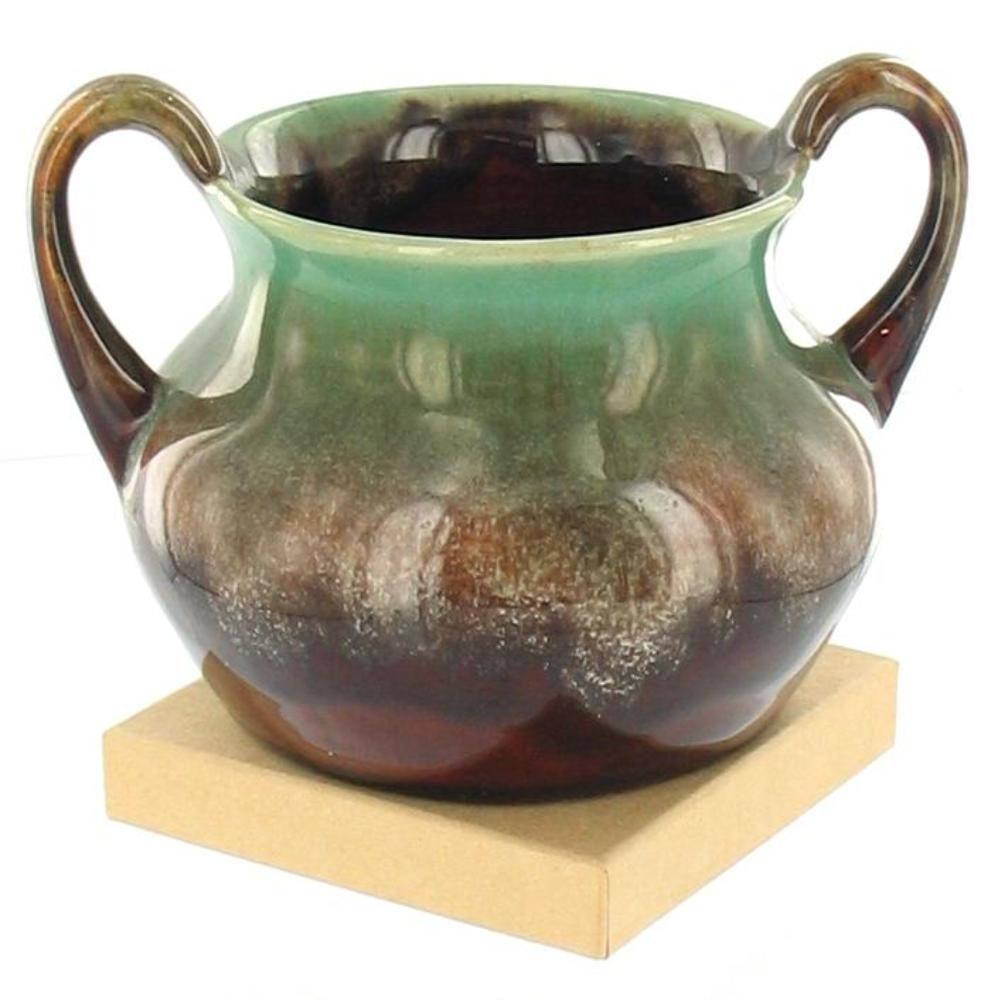 ANTIQUE ARTS & CRAFTS MISSION GREEN BROWN DRIP GLAZE POTTERY HANDLED