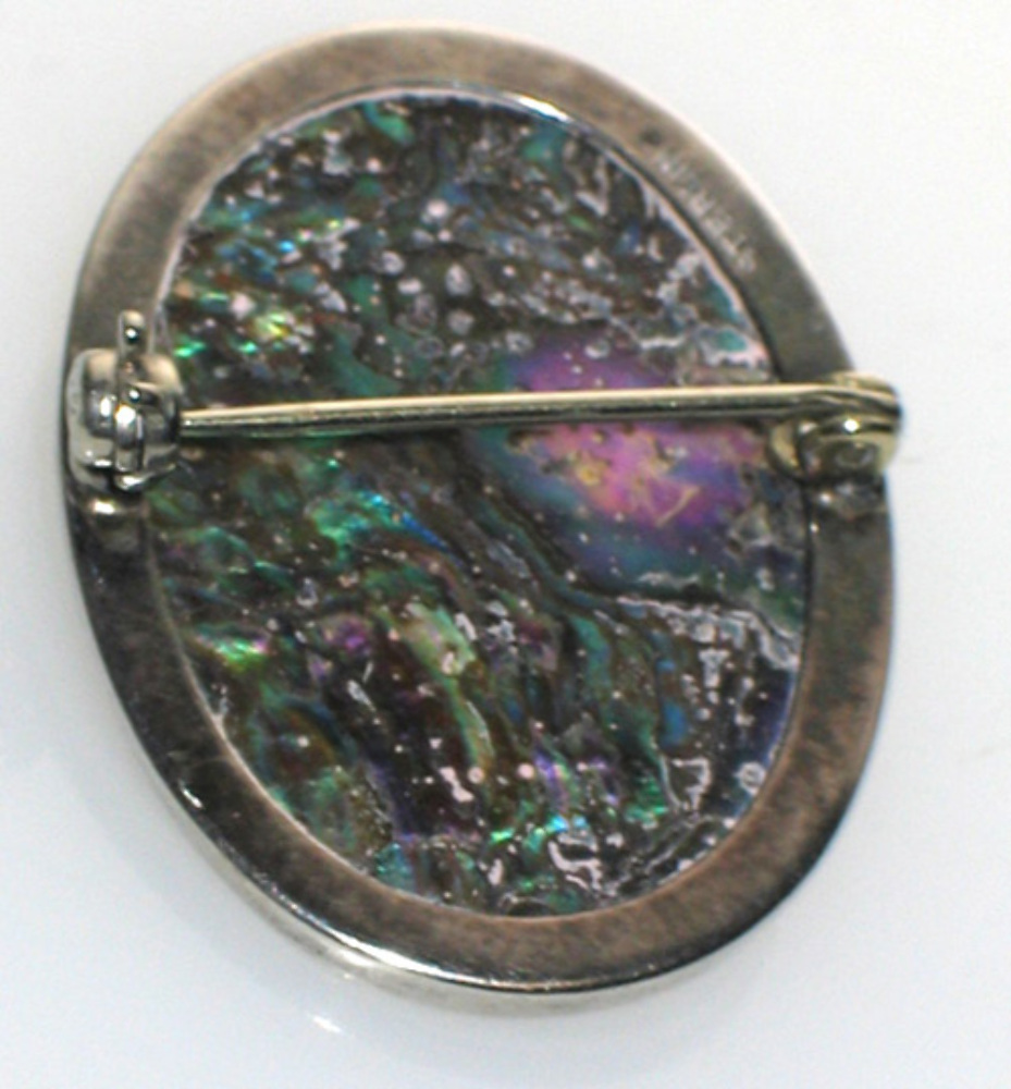 ANTIQUE STERLING MOTHER OF PEARL & IRIDESCENT ABALONE SHELL CAMEO