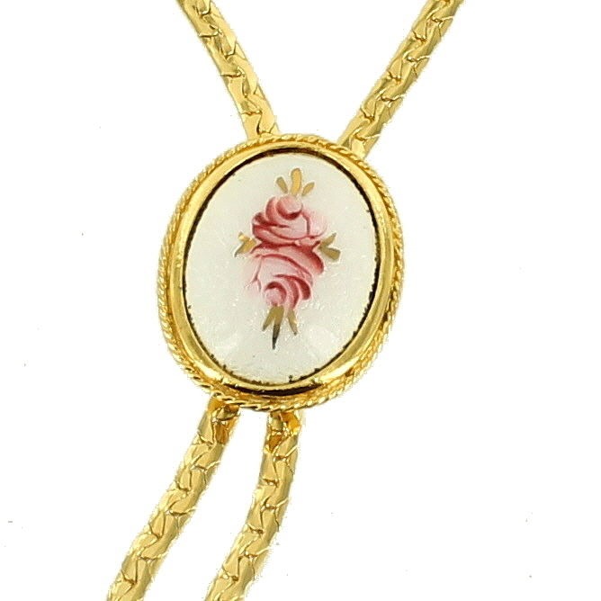 VINTAGE GOLDETTE GUILLOCHE ENAMEL ROSES OVAL SLIDE NECKLACE & EARRINGS