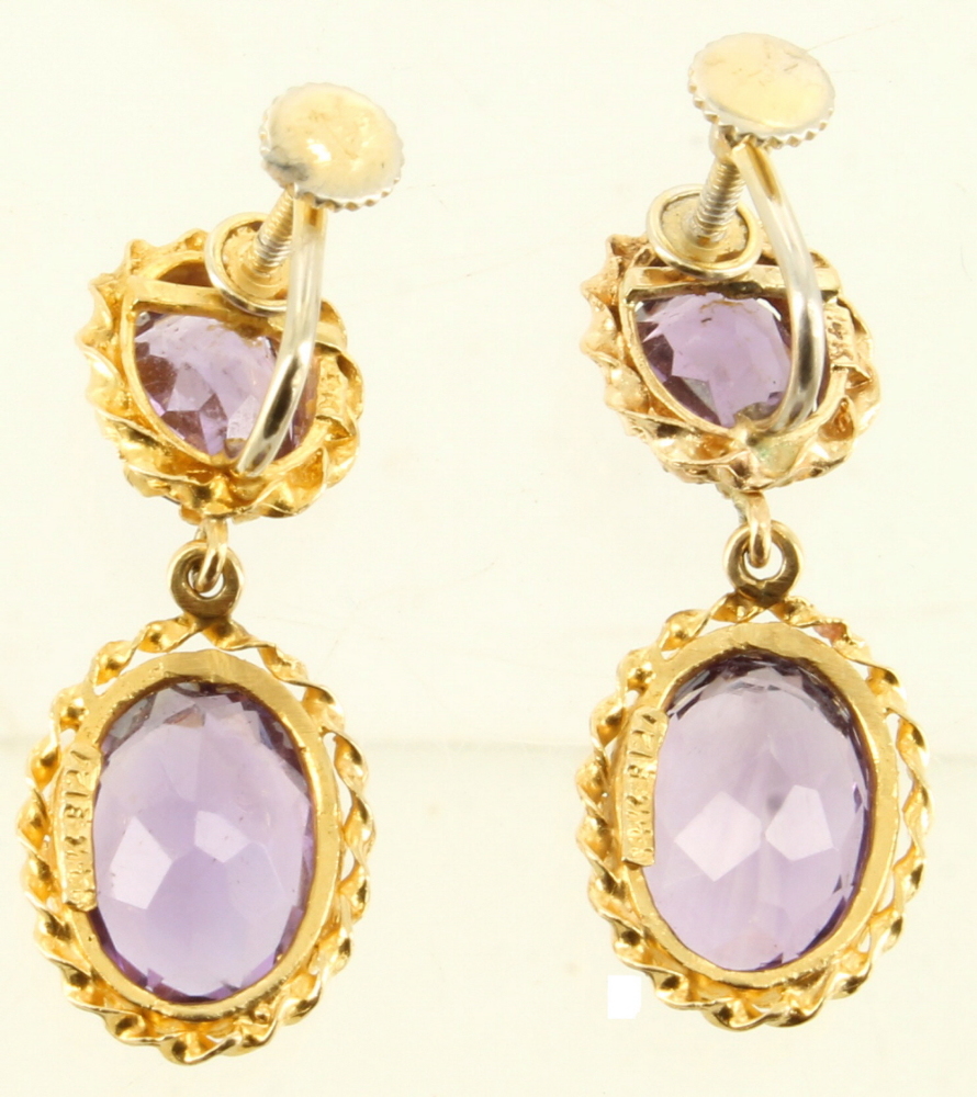 VINTAGE 14K GOLD AMETHYST DANGLE DROP EARRINGS SCREWBACK