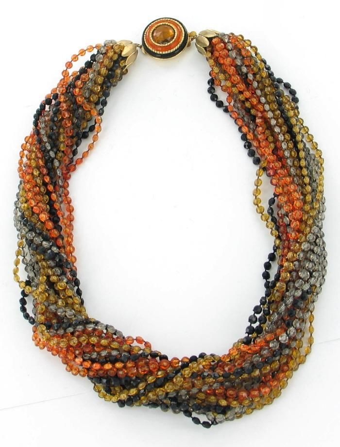 VINTAGE TOURSADE TWIST WOVEN BEAD MULTICOLOR BEADED NECKLACE 18