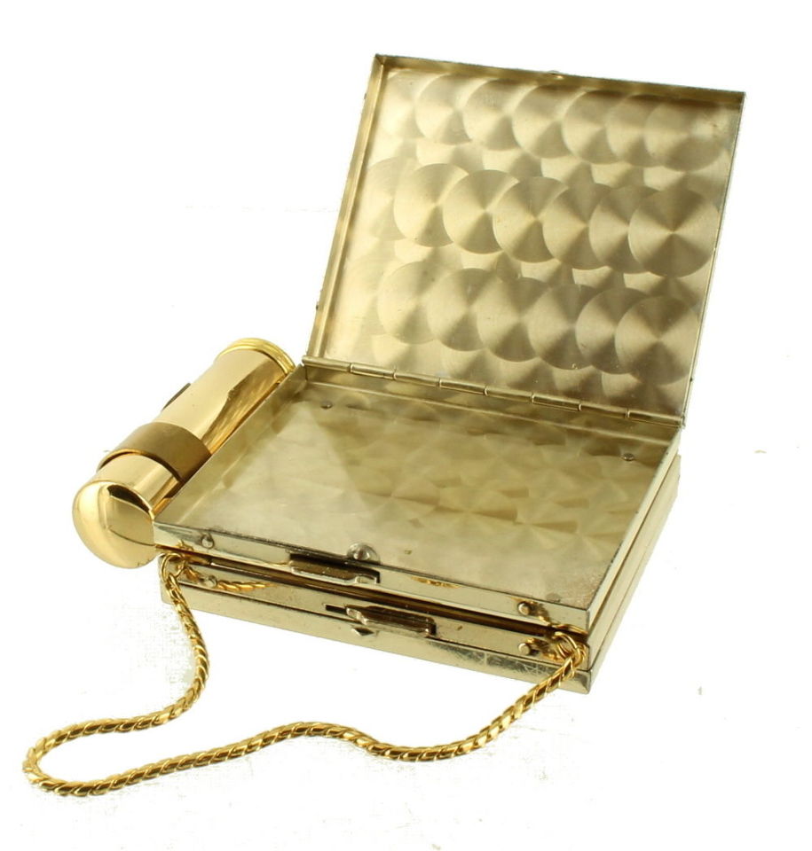 VINTAGE NEVER USED IN BOX POWDER COMPACT LIPSTICK CIGARETTE EVENING BAG