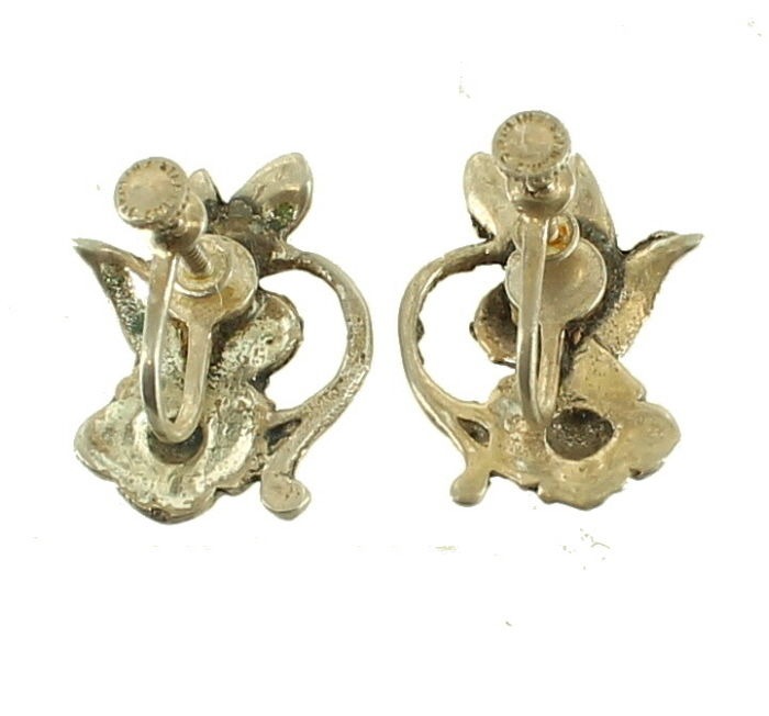 VINTAGE DECO STERLING FLOWER SCREW BACK EARRINGS PRETTY! eBay