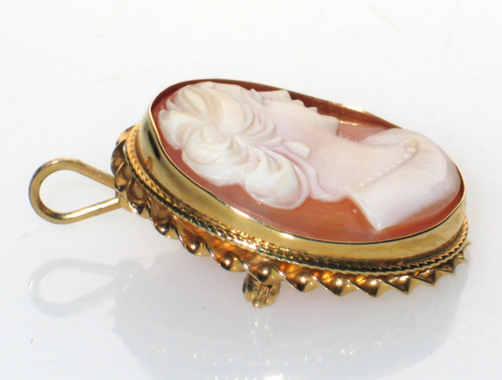 VINTAGE 14K GOLD EDWARDIAN LADY SHELL CAMEO PIN BROOCH / PENDANT eBay