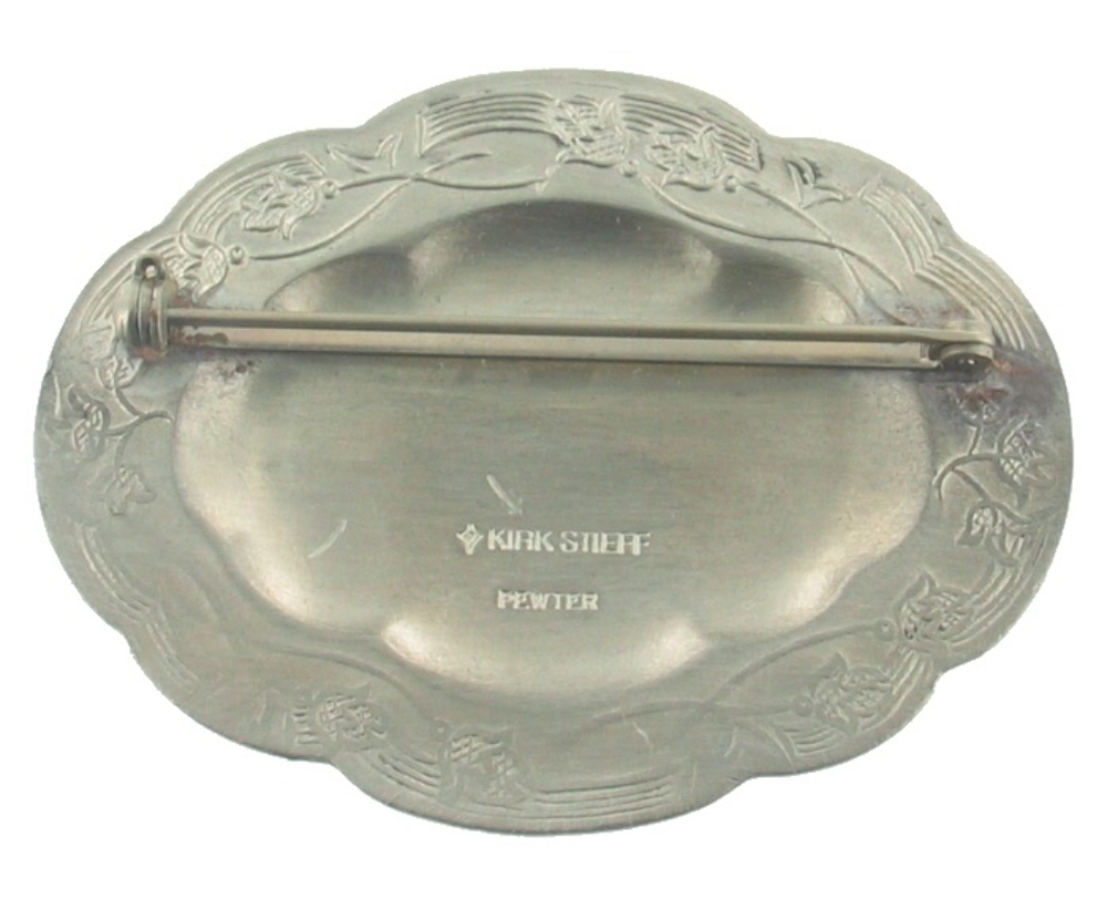 VINTAGE KIRK STIEFF HUGE PEWTER ETCHED FLOWERS RAISED ENGRAVEABLE