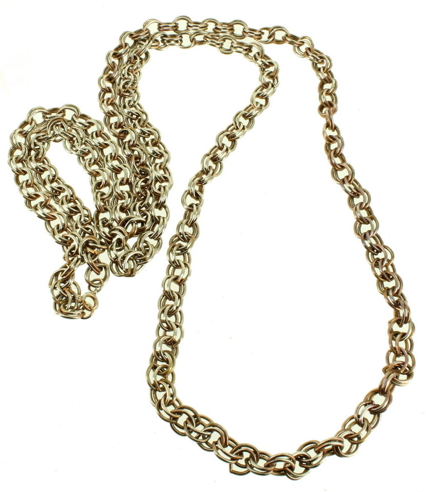 VINTAGE DOUBLE LINK GOLD TONE 8MM THICK VERY LONG CHAIN LINK NECKLACE
