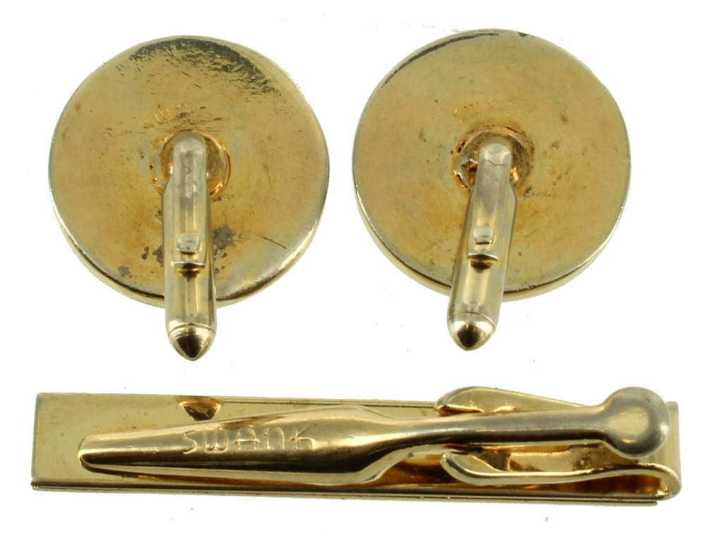 Vintage Swank Mid Century Mosaic Mother Of Pearl Cufflinks & Tie Clip