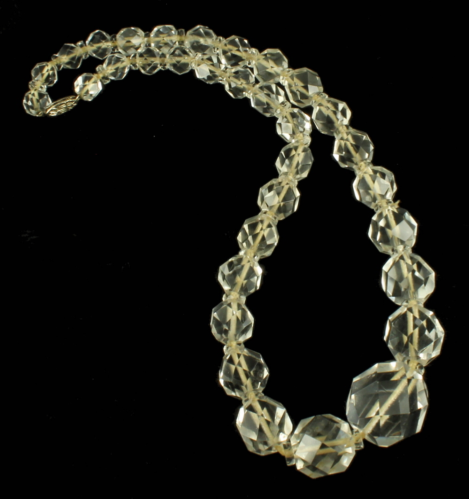 ANTIQUE DECO 14K GOLD REAL BIG ROCK QUARTZ GRADUATED CRYSTAL BEADS
