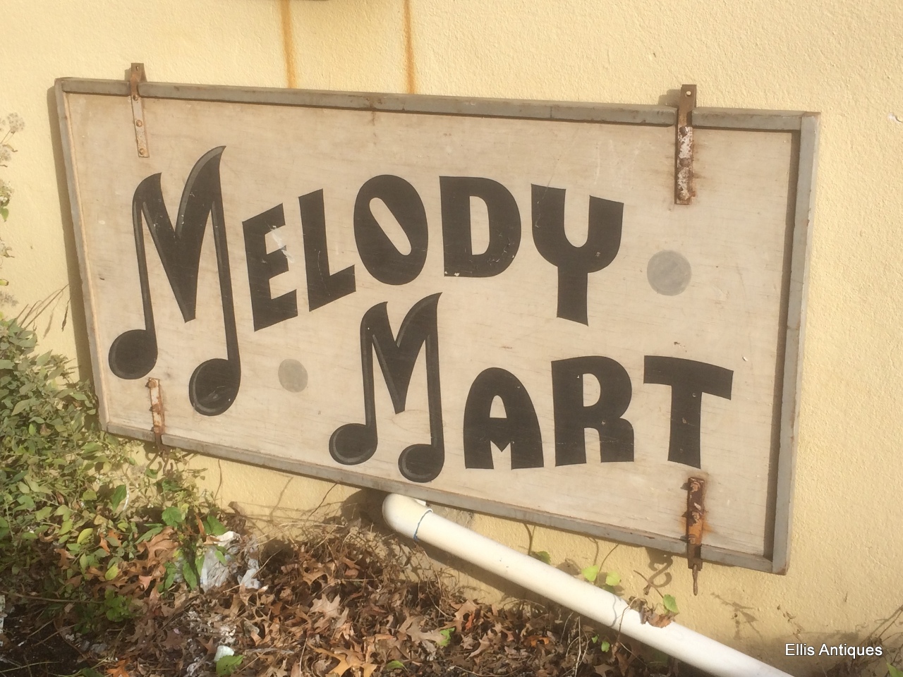 ANTIQUE WOOD SIGN MELODY MART MUSIC INSTRUMENT SHOP FOLK ART