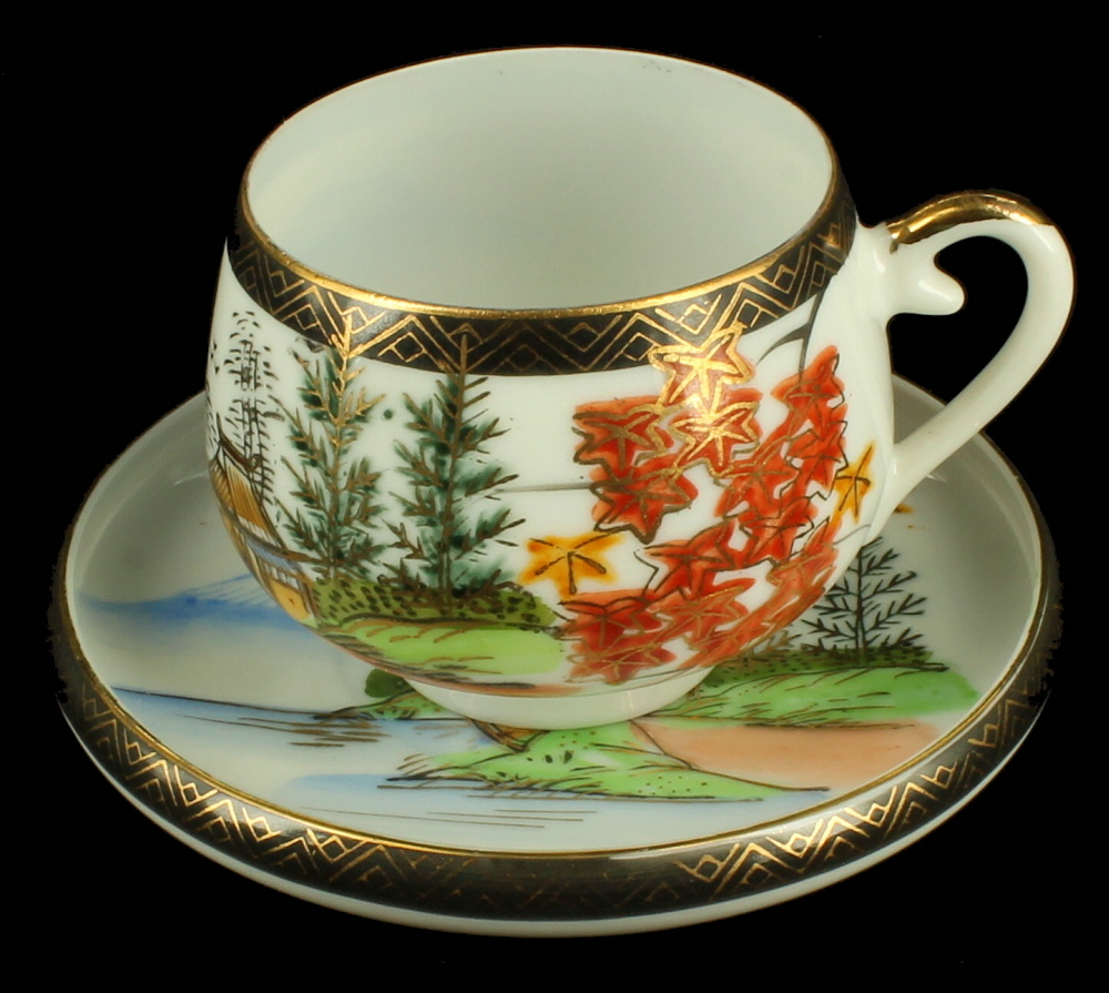 VINTAGE HAND PAINTED SOKO CHINA SATSUMA PORCELAIN TEACUP