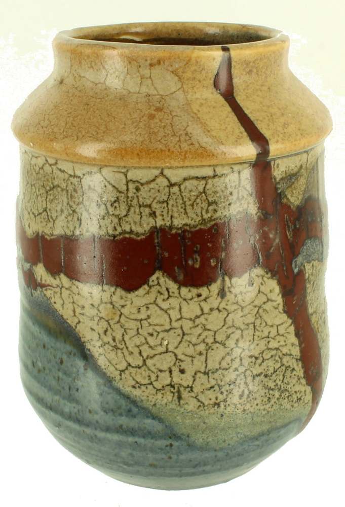 VINTAGE AMERICAN STUDIO POTTERY VASE CRACKLE GLAZE LOVELY DESIGN