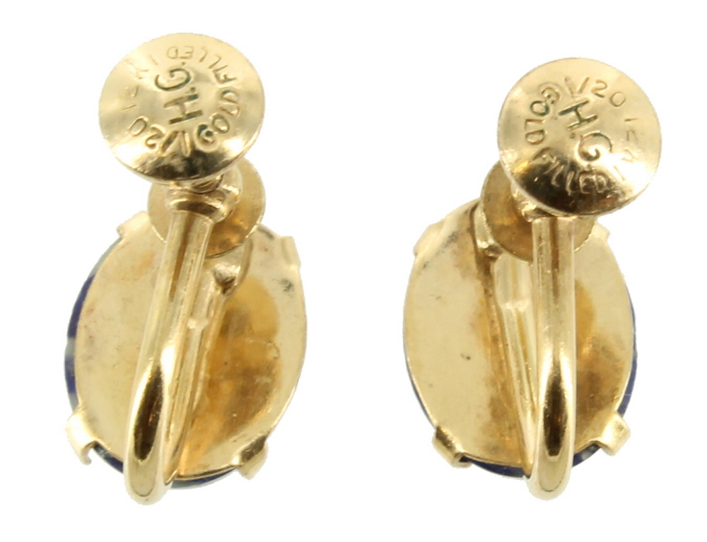 Rare Vintage 12K GF Gold Filled Bright Blue Sodalite Screw Back