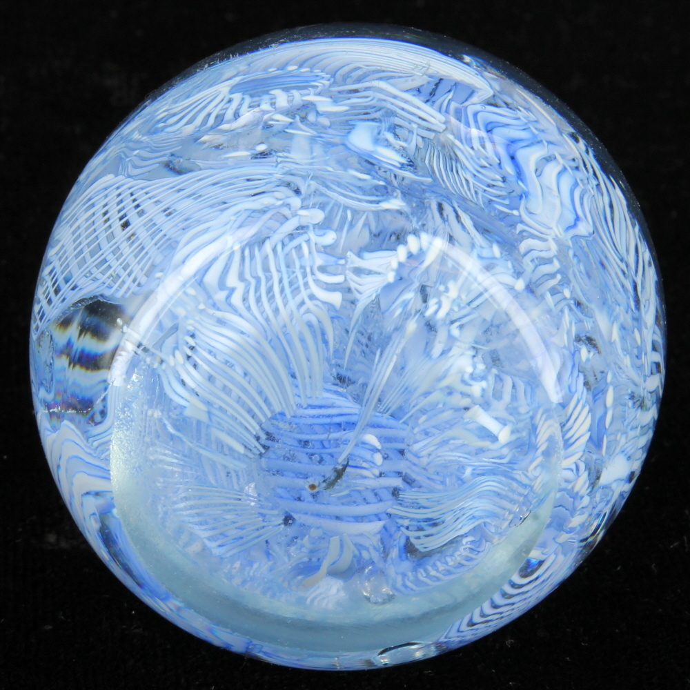 VINTAGE MURANO LATTICINO ZANFIRICO ART GLASS PAPERWEIGHT ITALIAN BLUE WHITE