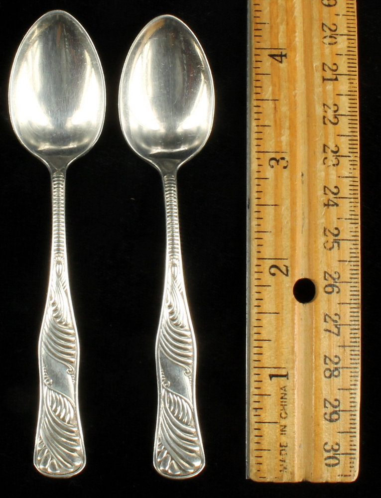 ANTIQUE VICTORIAN STERLING INLAID DEMITASSE SPOONS PR HOTEL EDOUARD