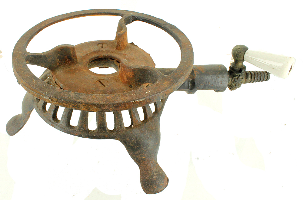 ANTIQUE PRIMITIVE CAST IRON GAS STOVE BURNER ROUND TOP PORCELAIN KNOB PORTABLE eBay