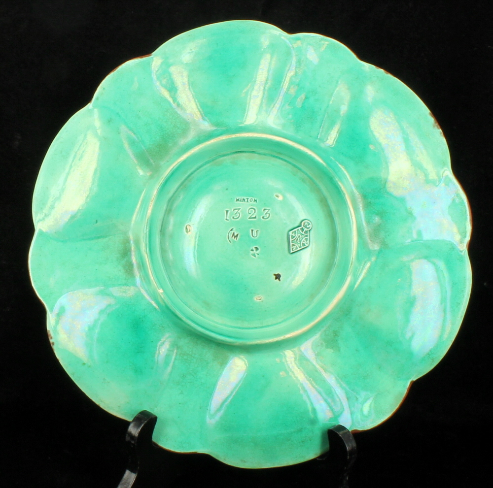 ANTIQUE VICTORIAN MINTON MAJOLICA POTTERY MOTTLED OYSTER PLATE SET OF 4