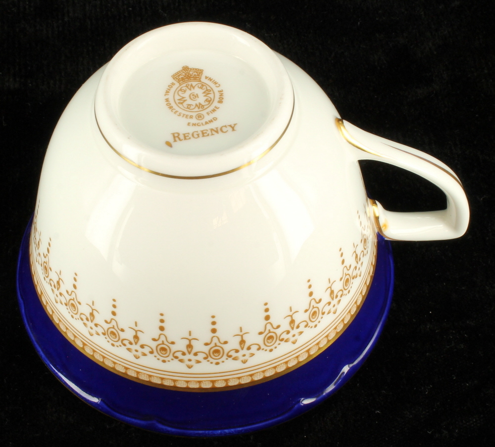 Elegant Royal Worcester Tea Cup and Saucer Regency Cobalt Blue & White
