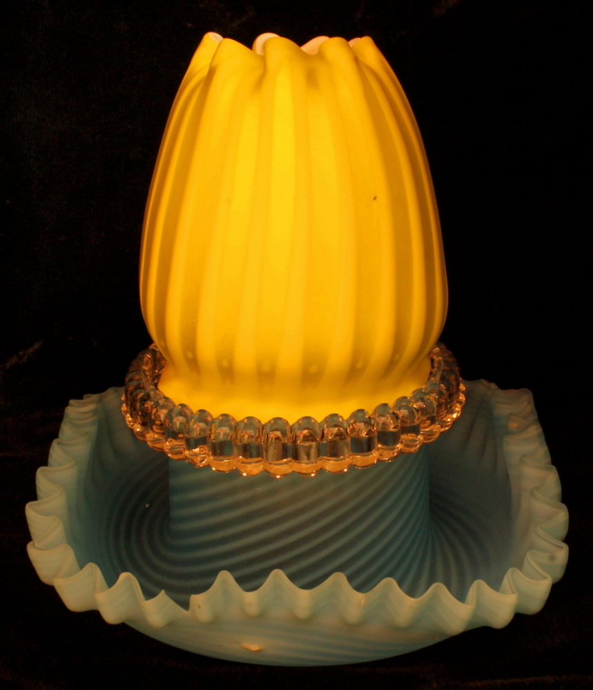 Antique Victorian Art Glass Clarke Nailsea Northwood Fairy Lamp Banded