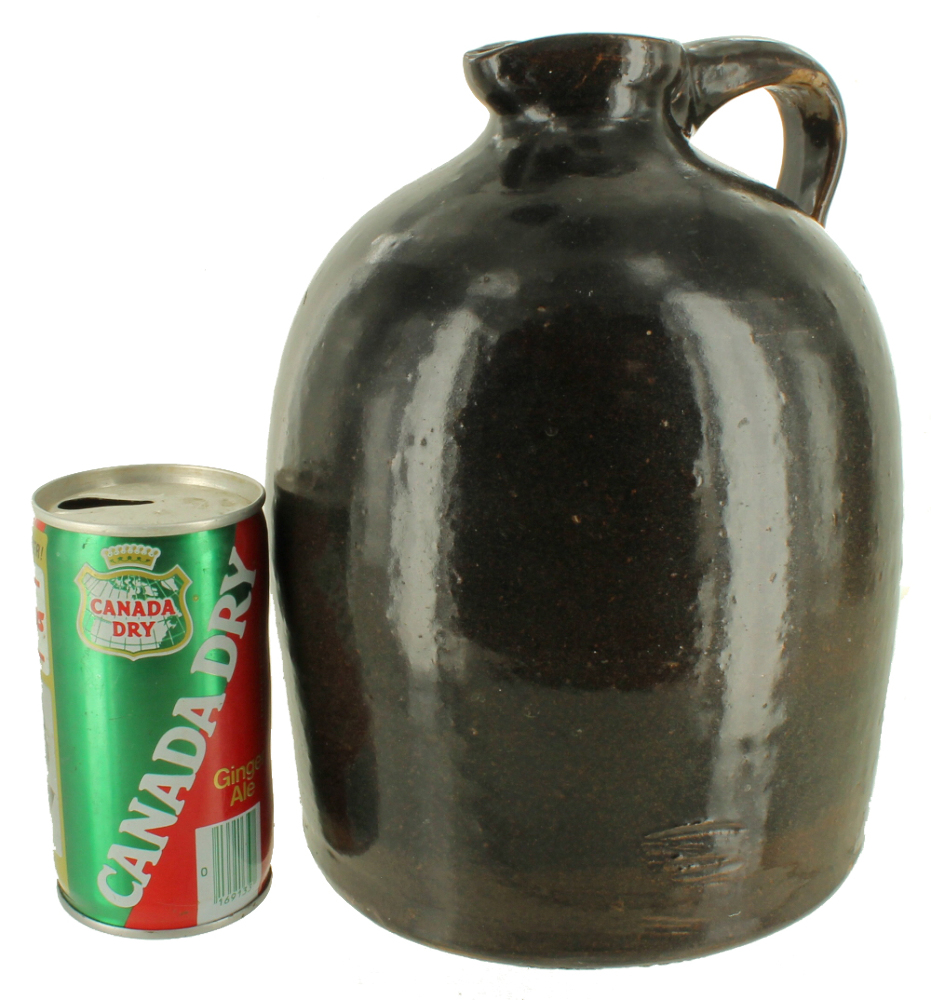 Antique 19thC Stoneware Gallon Whiskey Jug Pitcher Black Drip Glaze