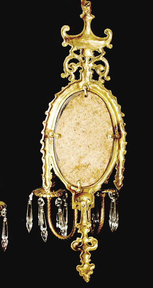 VINTAGE BRASS NEOCLASSICAL CANDLE WALL HANGING MIRROR SCONCES CRYSTAL