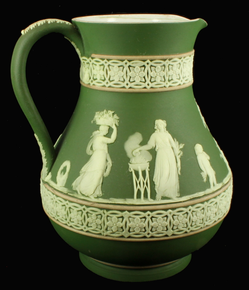 ANTIQUE WEDGWOOD JASPERWARE JUG PITCHER SAGE GREEN NEOCLASSICAL DESIGN