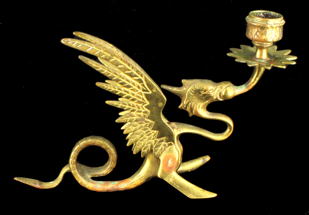 Antique Victorian Pair Brass Dragon Griffin Candlestick Holders Finger