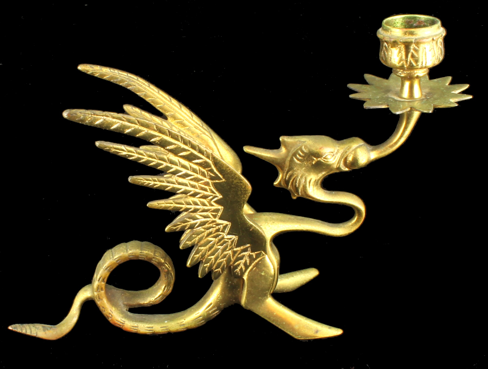 Antique Victorian Pair Brass Dragon Griffin Candlestick Holders Finger