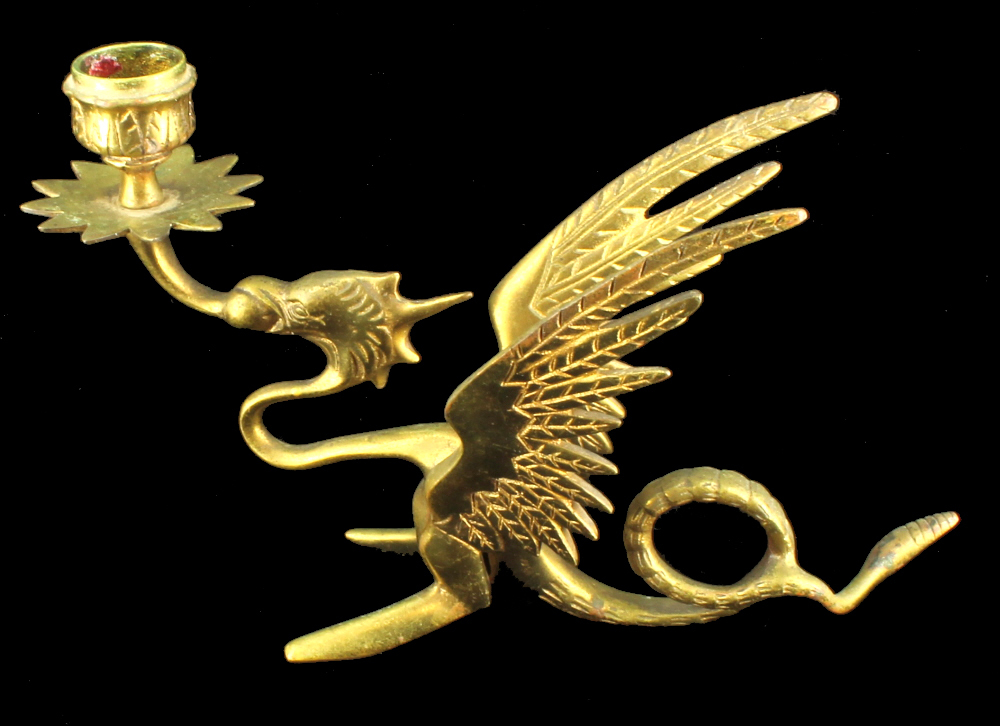 Antique Victorian Pair Brass Dragon Griffin Candlestick Holders Finger