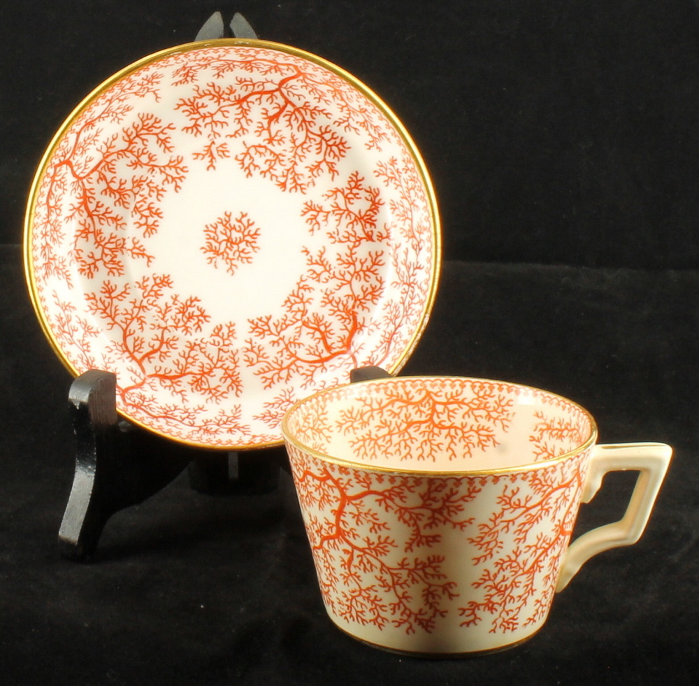 Antique Victorian Minton Tea Cup Saucer Fibre Red Seaweed Design eBay