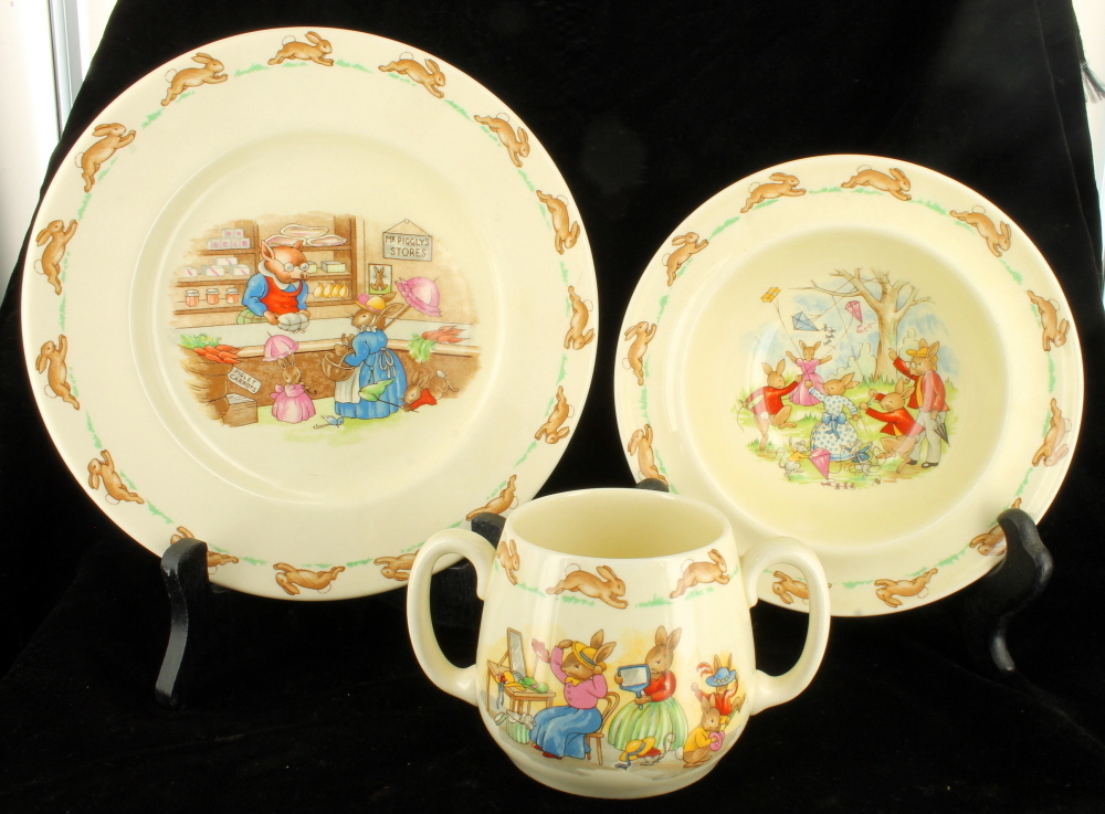 Vintage Set Three Royal Doulton Bunnykins Childs Mug Bowl & Underplate