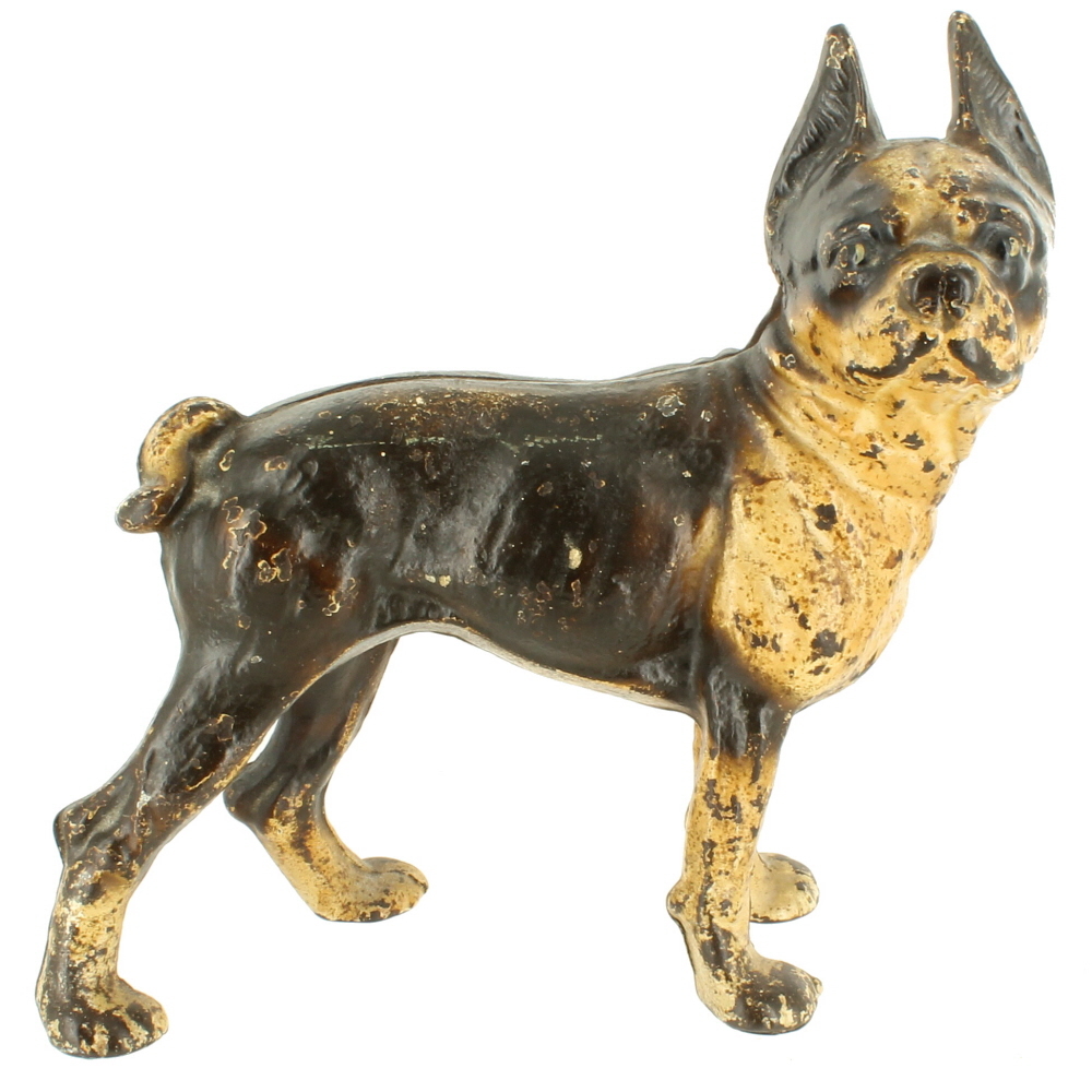 Antique Hubley Cast Iron Figural Boston Terrirer Dog Statue Doorstop