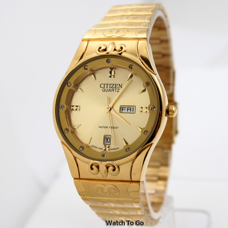 NEW CITIZEN BATTERY QUARTZ WATCH for MEN * GOLD * White Gift Box * SALE