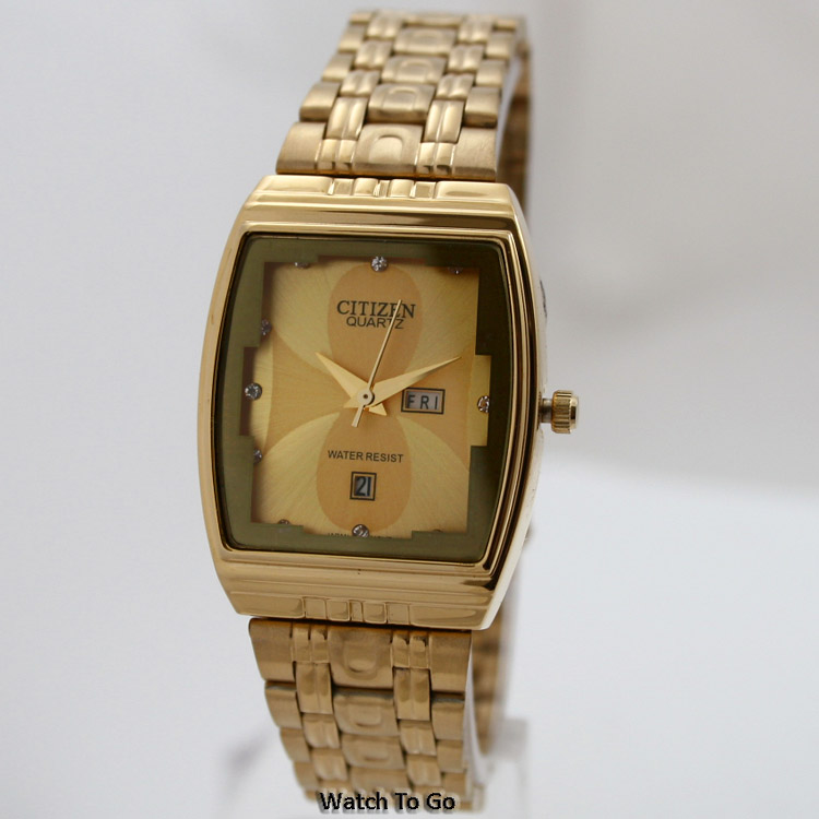 NEW CITIZEN BATTERY QUARTZ WATCH for MEN * GOLD * White Gift Box * SALE