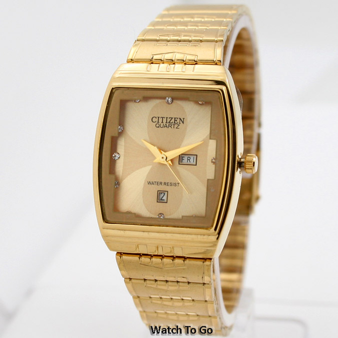NEW CITIZEN BATTERY QUARTZ WATCH for MEN * GOLD * White Gift Box * SALE